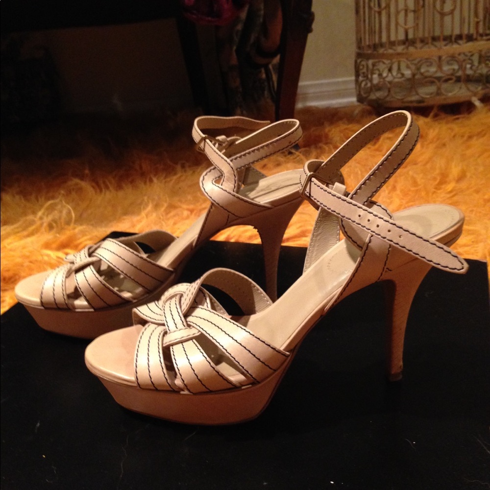 YSL BEIGE LEATHER TRIBUTE PLATFORM HEELS